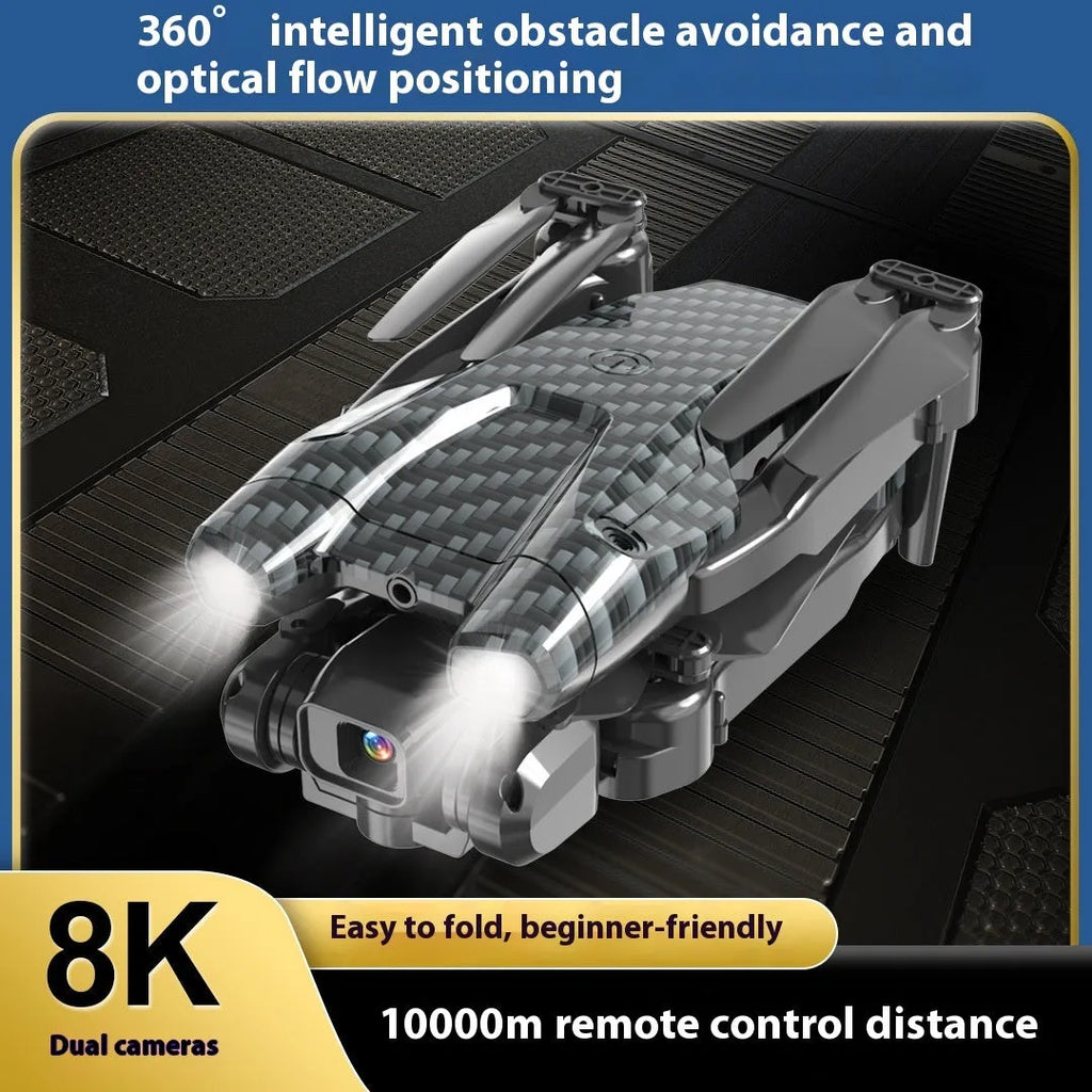S138 black carbon fibre folding drone with dual cameras for obstacle avoidance aerial photography.