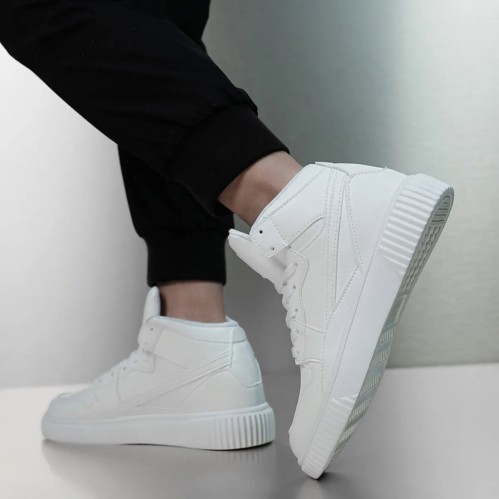 Men's white round toe casual shoes with a microfiber upper for autumn and winter
