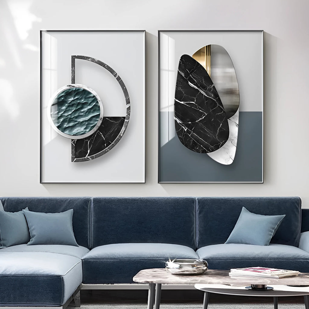 Abstract geometric pattern printed on a canvas painting, showcasing modern wall art decor.