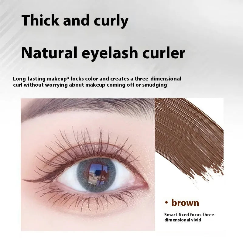 Waterproof mascara in black and brown steel tubes with optional eyelash curler
