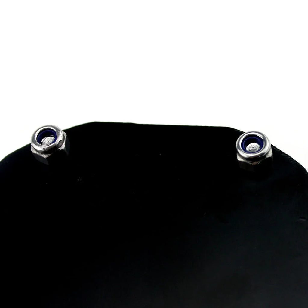 Black carbon fibre patterned metal alloy motorcycle tax disc holder with anti-theft screw.