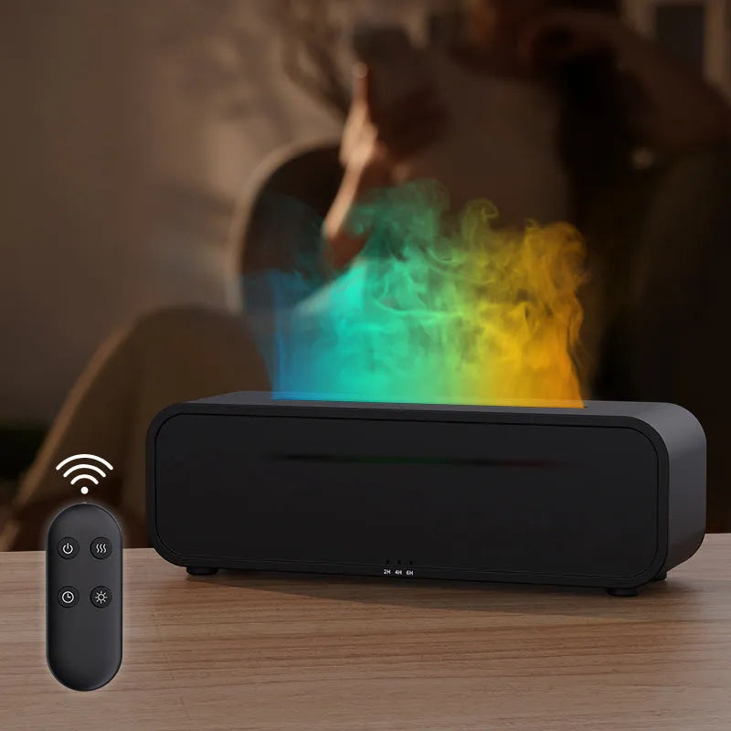 Flame Dynamic USB aroma diffuser with remote control in black or white with colour-changing lights