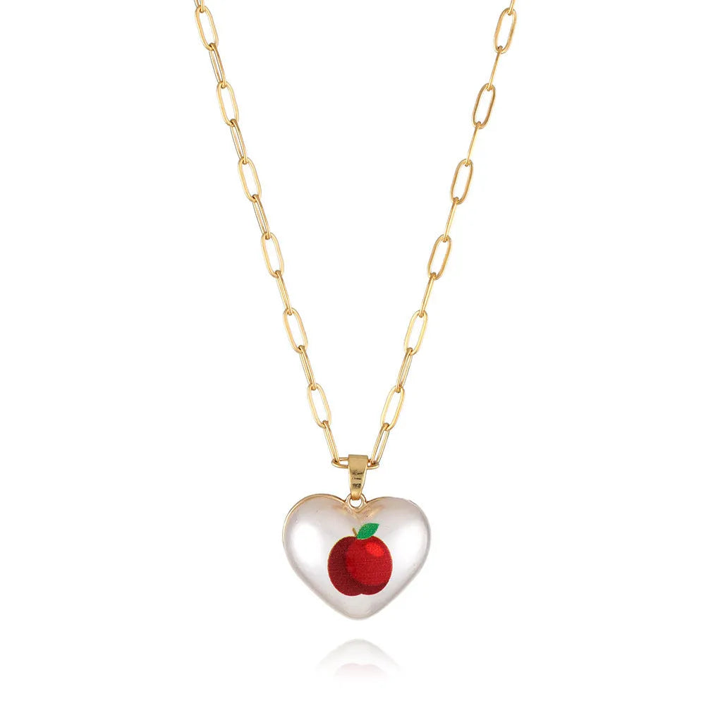 Adjustable heart-shaped necklace with fruit pendant charm showing five colour options