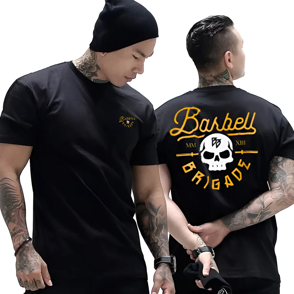 Black gold cotton moisture wicking short sleeve round neck T-shirt for men