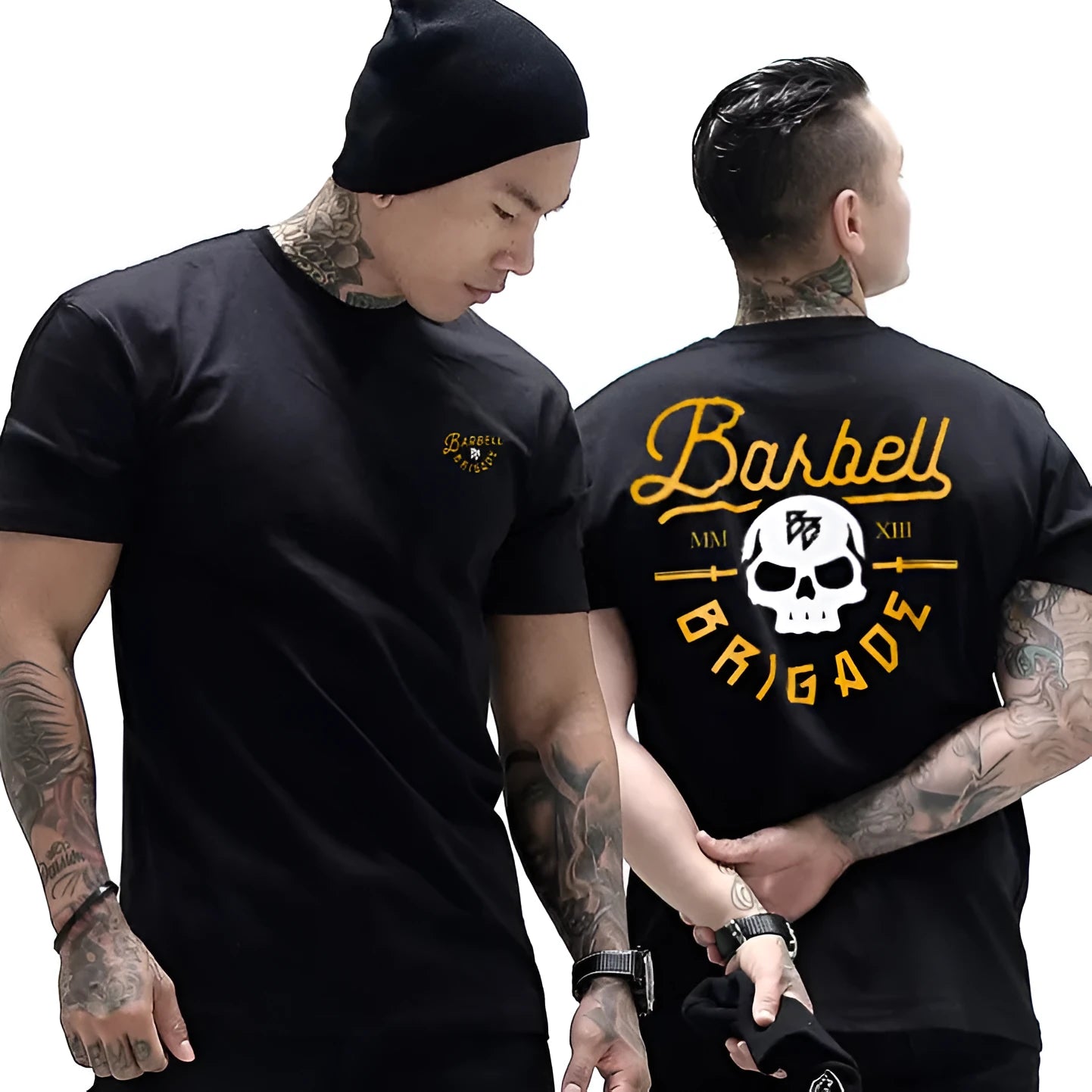 Black gold cotton moisture wicking short sleeve round neck T-shirt for men