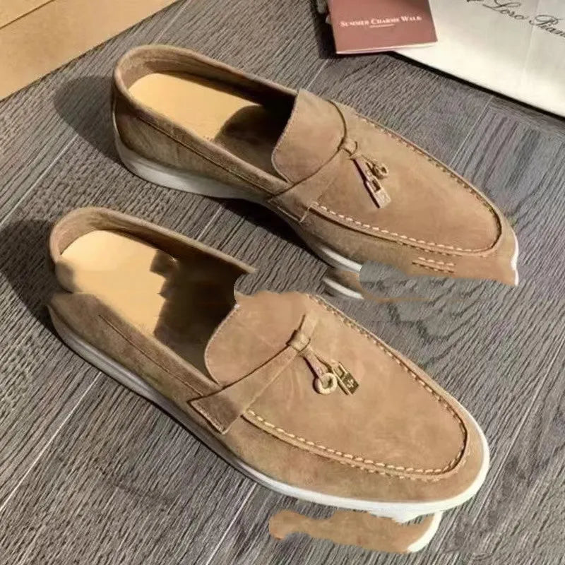 Unisex high-top slip-on loafers with round toe and visible sewing detail, shown in multiple colour options.