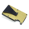 Carbon fibre card wallet in black showing geometry design with multiple card slots at 8mm thickness
