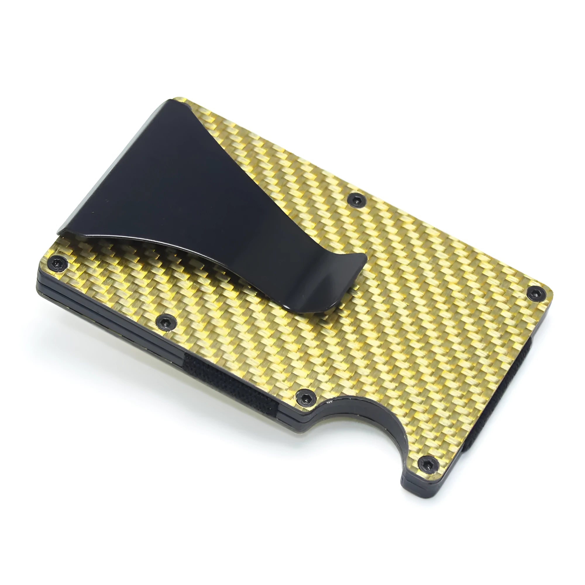 Carbon fibre card wallet in black showing geometry design with multiple card slots at 8mm thickness