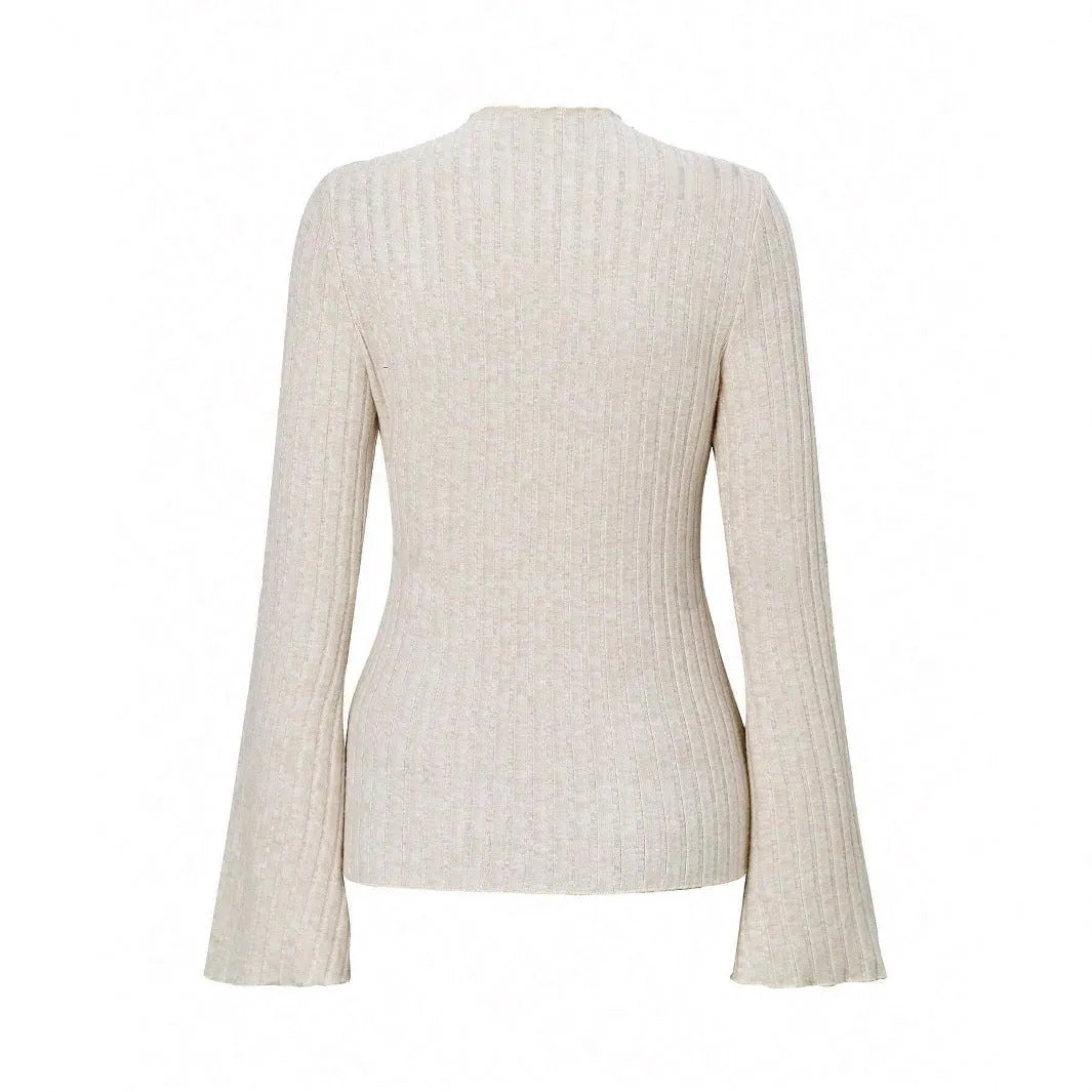 Long sleeve round neck top with lantern sleeves in brushed polyester fabric, black colour with sunken stripe pattern