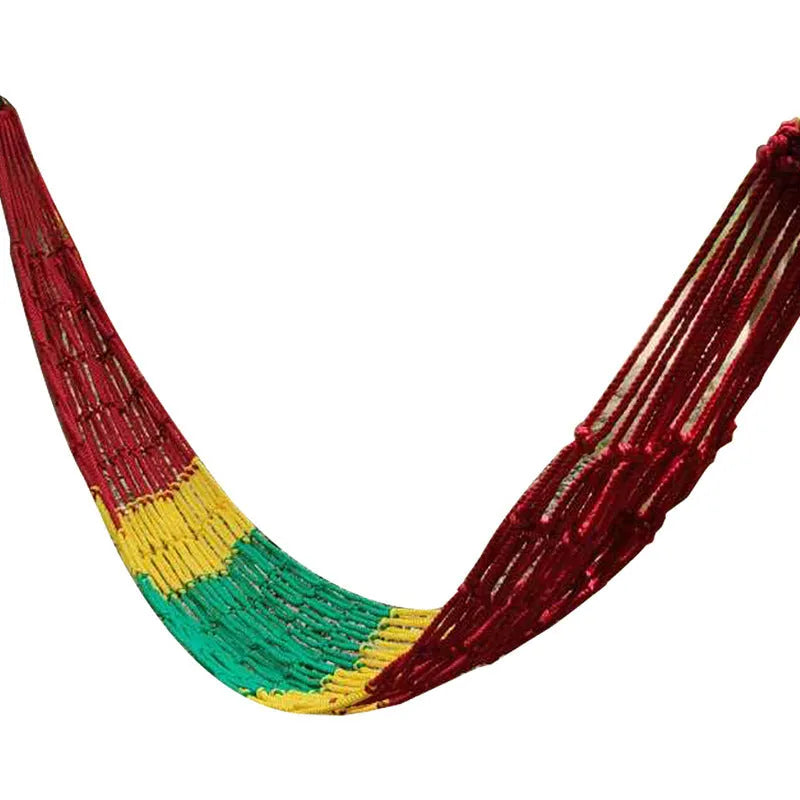 Outdoor nylon rope mesh hammock with tying materials