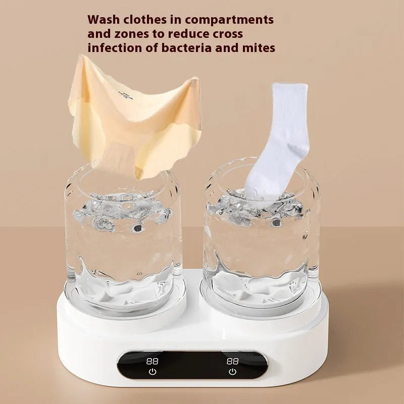 White double bucket USB powered mini washing machine for delicate garments