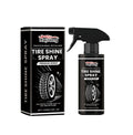 Tire shine spray 120ml bottle with carnauba wax, size 4.5x17.5cm, on a black tyre