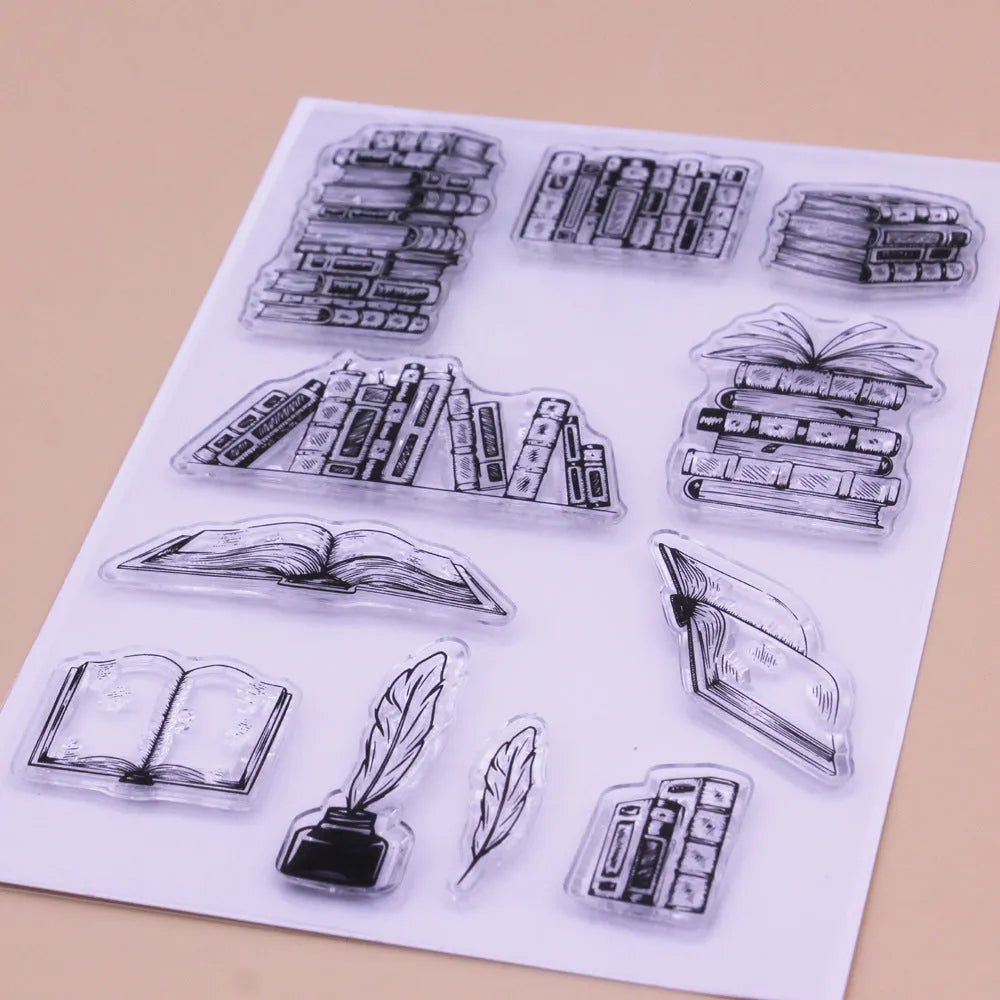 Transparent silicone stamp with seal pattern, showing self-adhesive backing and 11x16cm size.