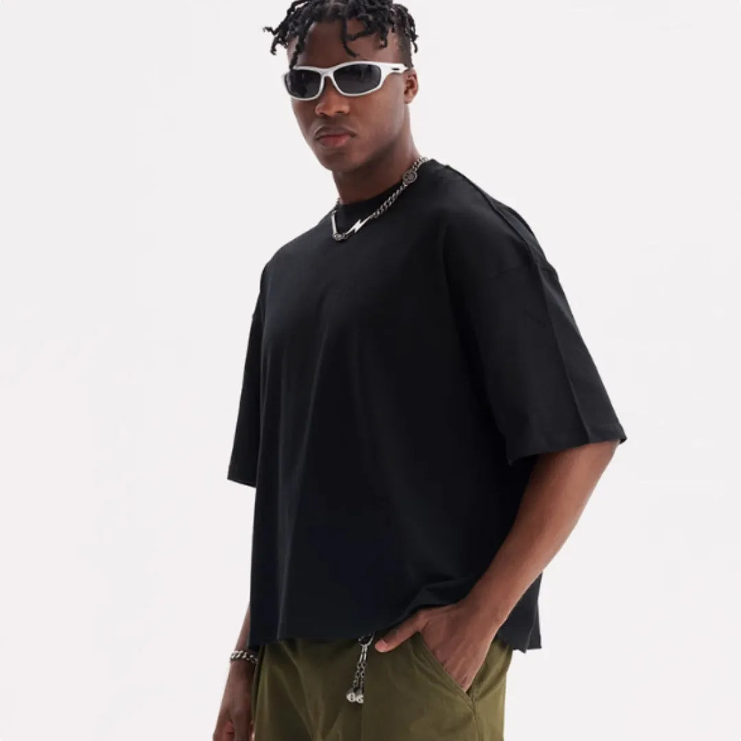 Men's apricot coloured pure cotton t-shirt with short sleeves in a loose American fit style.
