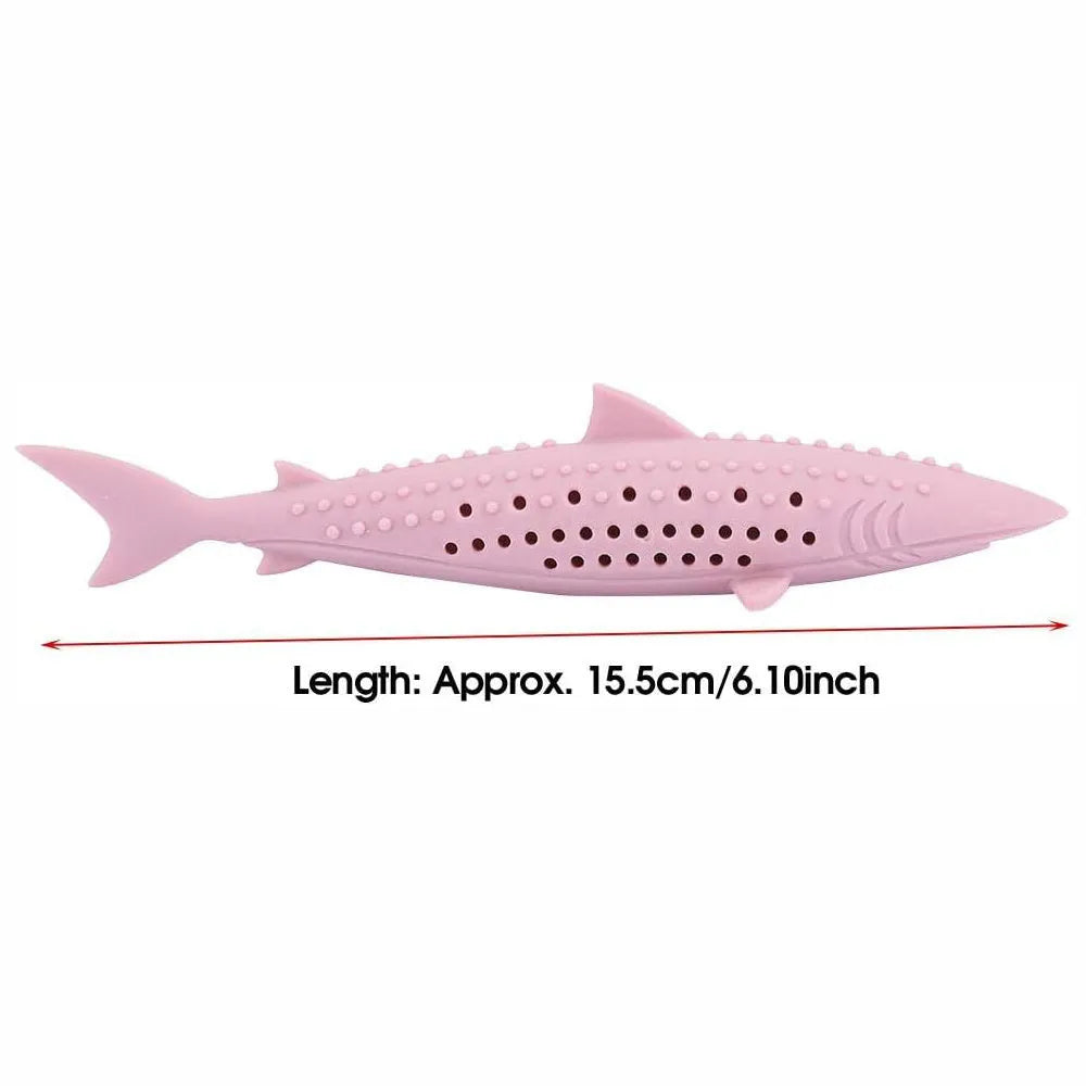 Green silicone fish-shaped chew toy for cats with side holes for catnip scent