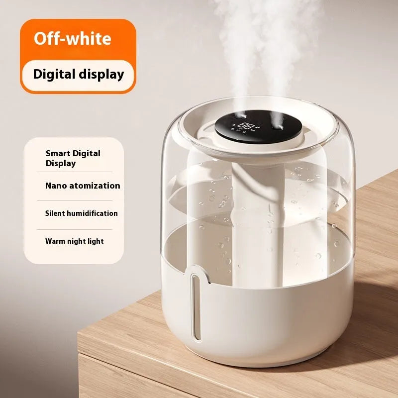 Beige round large capacity USB humidifier with display and dual spray nozzles