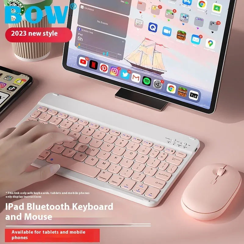 Bluetooth keyboard for tablets and PCs in a choice of colours including white, green, and pink.