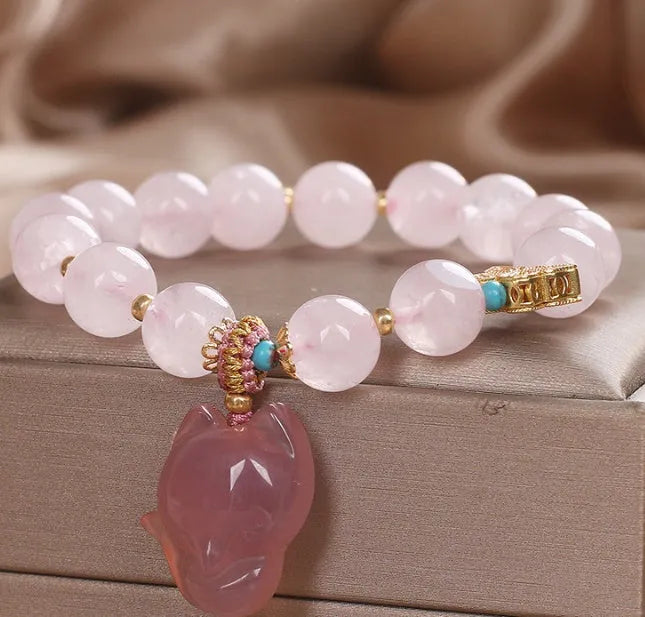 Pink natural strawberry quartz bracelet handmade ethnic style for women