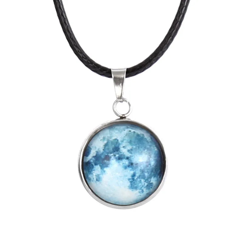 Luminous alloy necklace with glass constellation pendant and adjustable extension chain