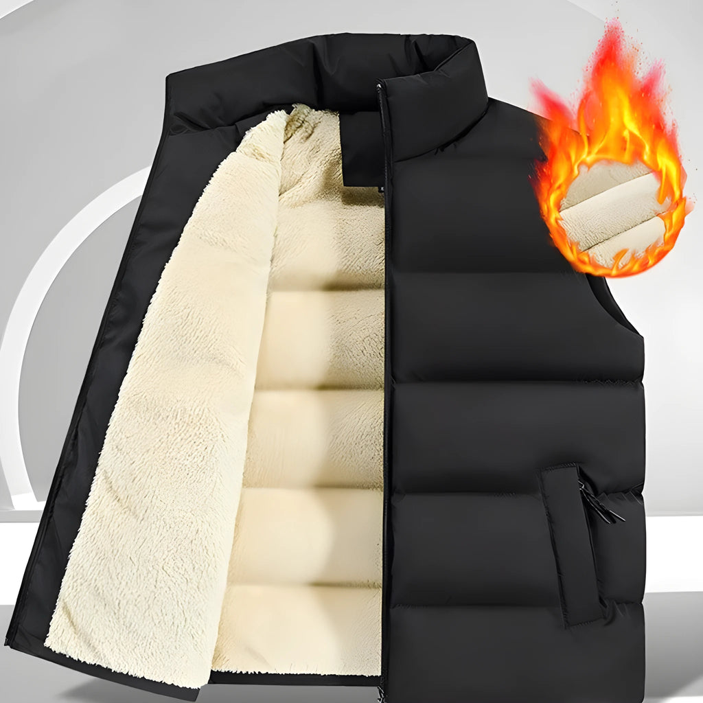 Men's striped lambswool vest in black, shown on a hanger, available in sizes up to 5XL.