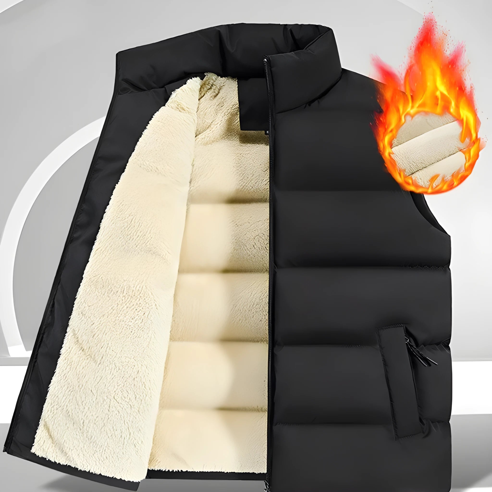 Men's striped lambswool vest in black, shown on a hanger, available in sizes up to 5XL.