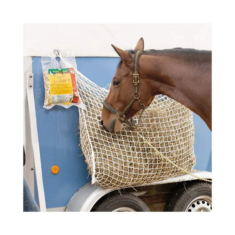 Woven PE rope horse feeding bag hanging with black or white colour options