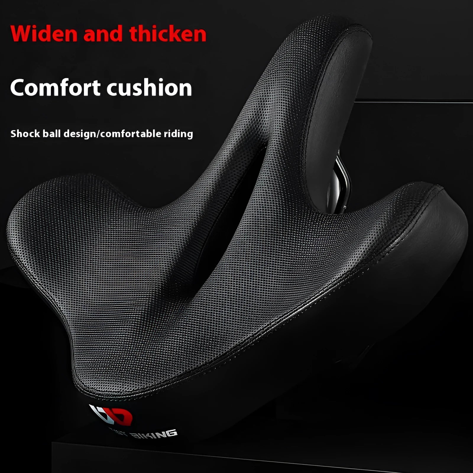 Black leather bicycle saddle cushion with polyurethane foam padding for shock absorption