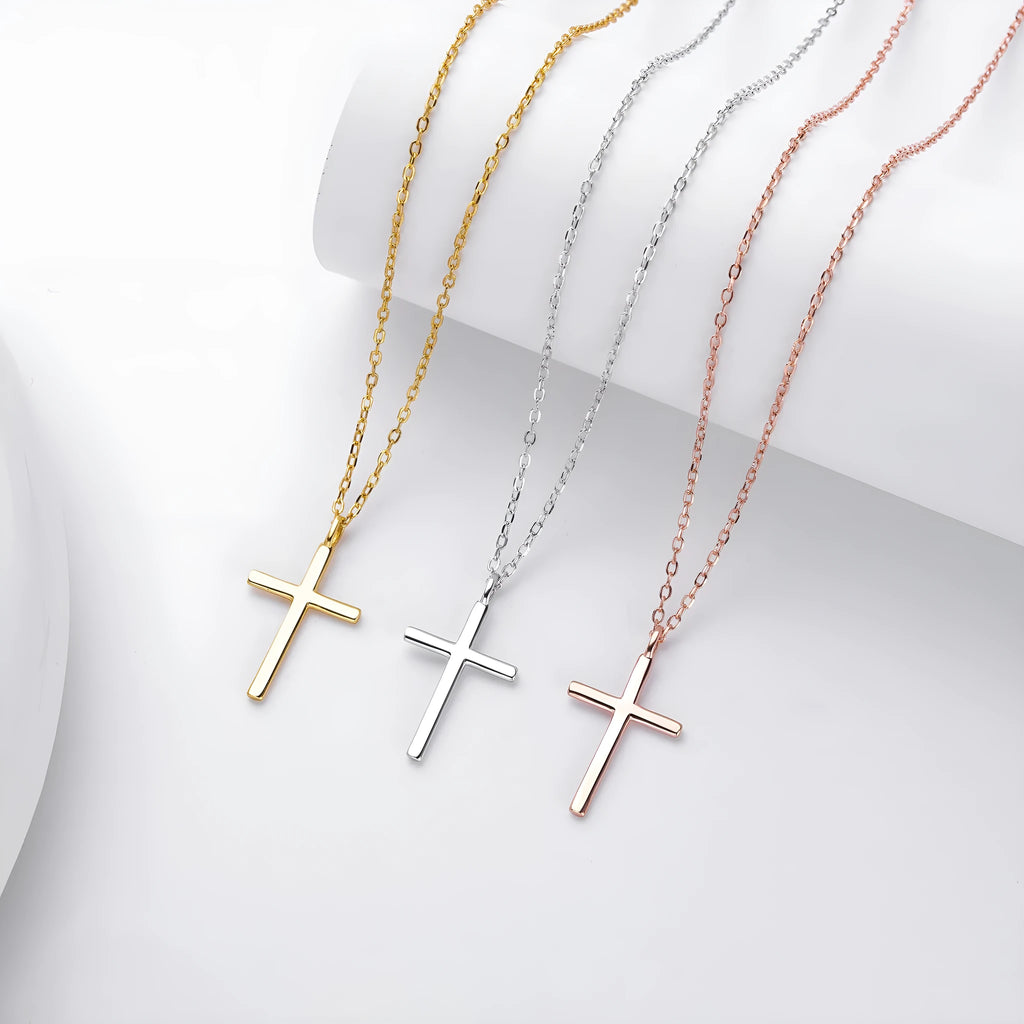S925 sterling silver cross pendant necklace with adjustable 41-50cm chain