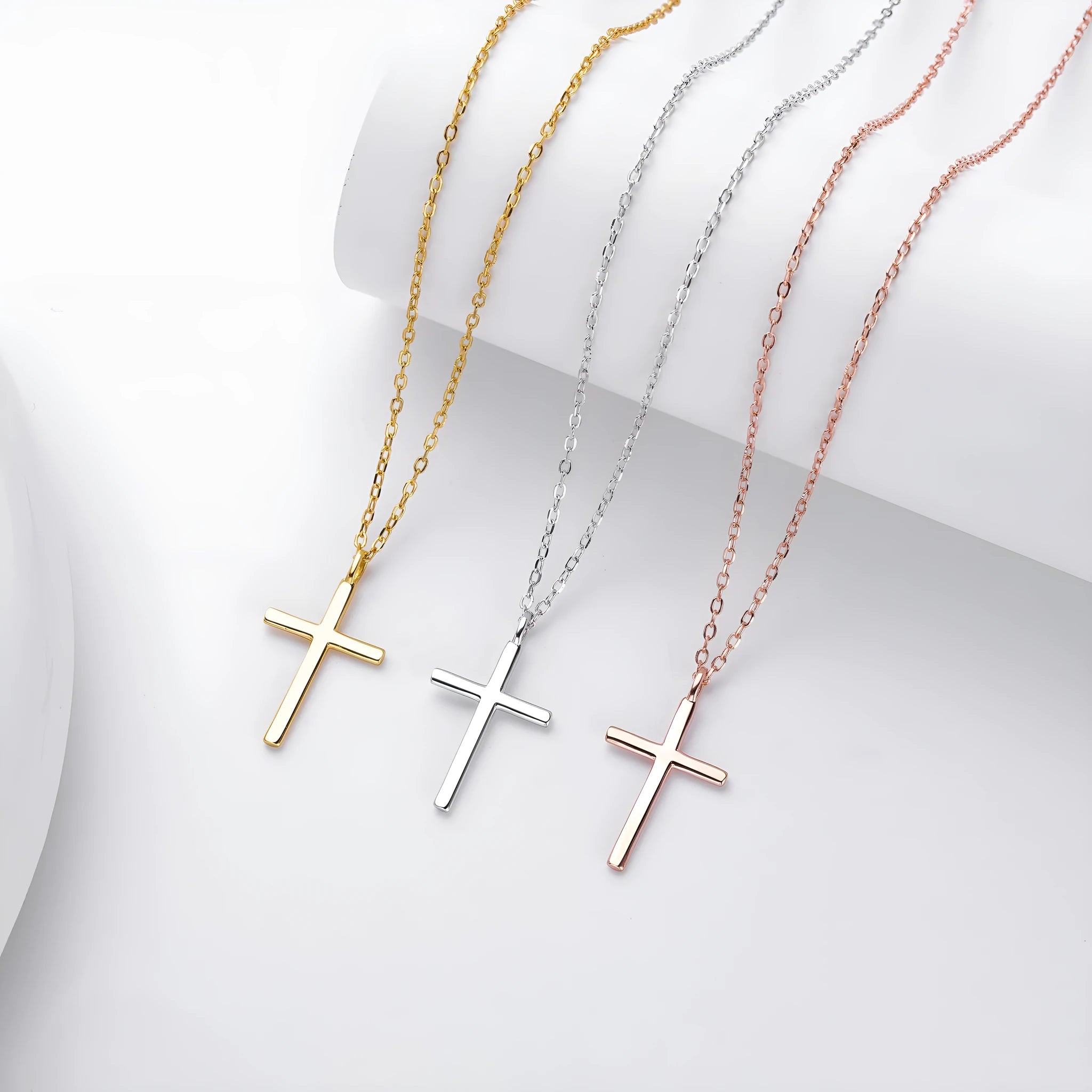 S925 sterling silver cross pendant necklace with adjustable 41-50cm chain
