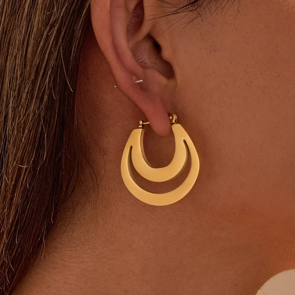 Geometric French earrings with round ring design in gold plated 18K stainless steel for women