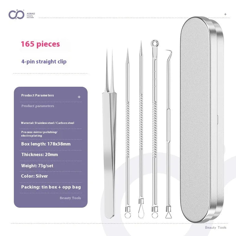 4-piece metal acne needle set with ultra fine pointed tips for precise skin treatment applications
