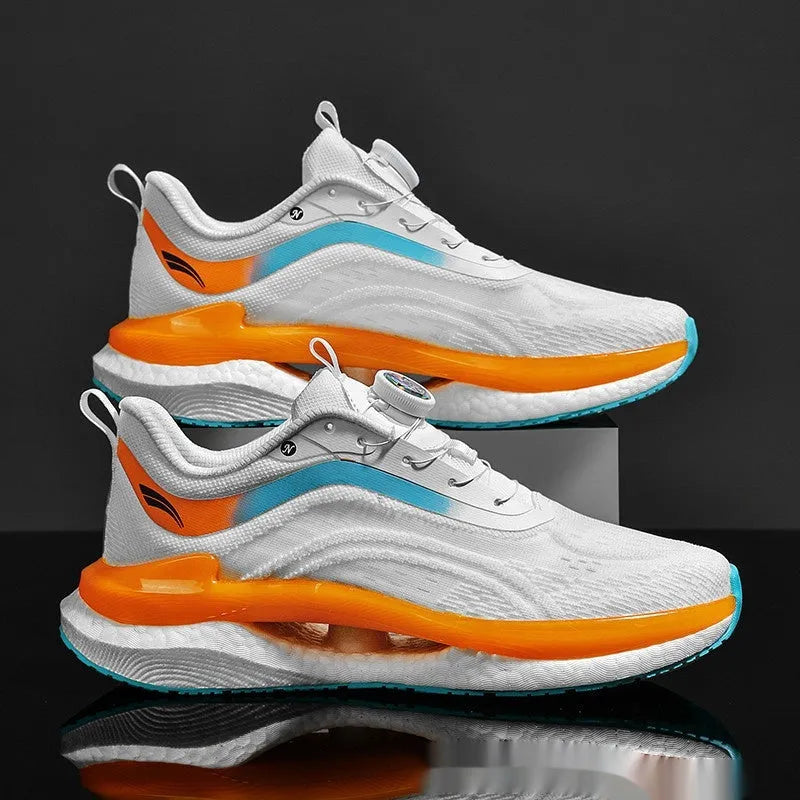 Men's high-top breathable running sneakers in cotton candy colour with buckle fastening and composite sole