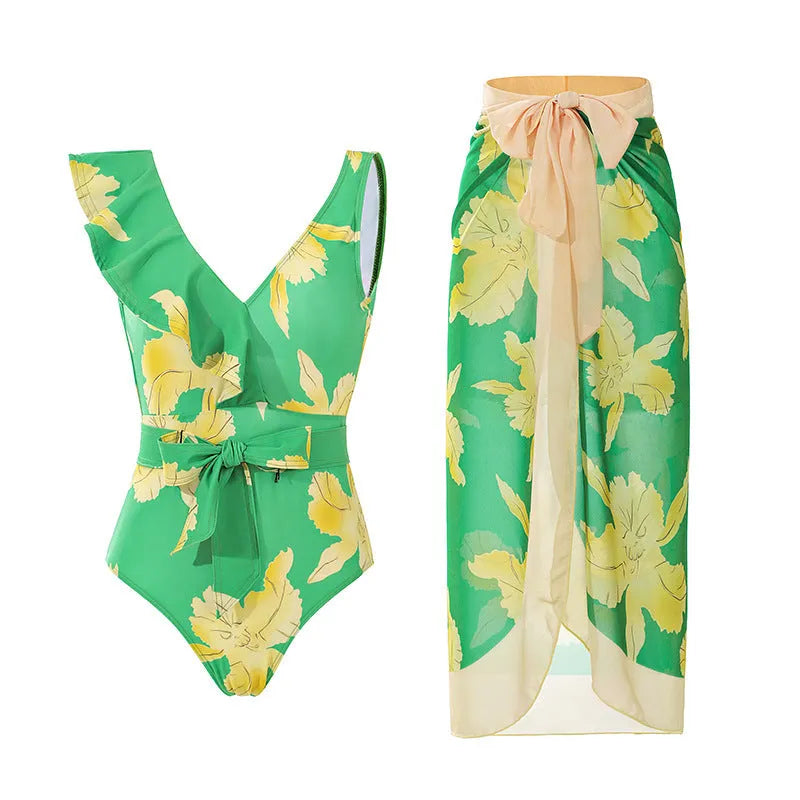 Women's solid colour one-piece swimsuit with spaghetti straps and detachable skirt in polyester fabric