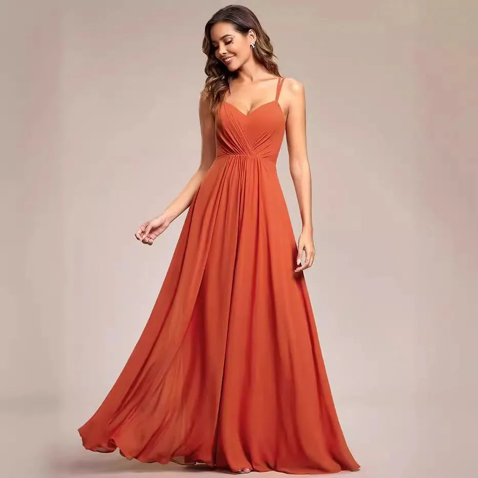 Women's long pleated A-line sleeveless dress in light green polyester fabric