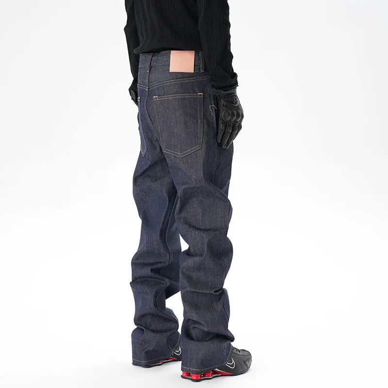 Dark blue loose straight denim jeans for men