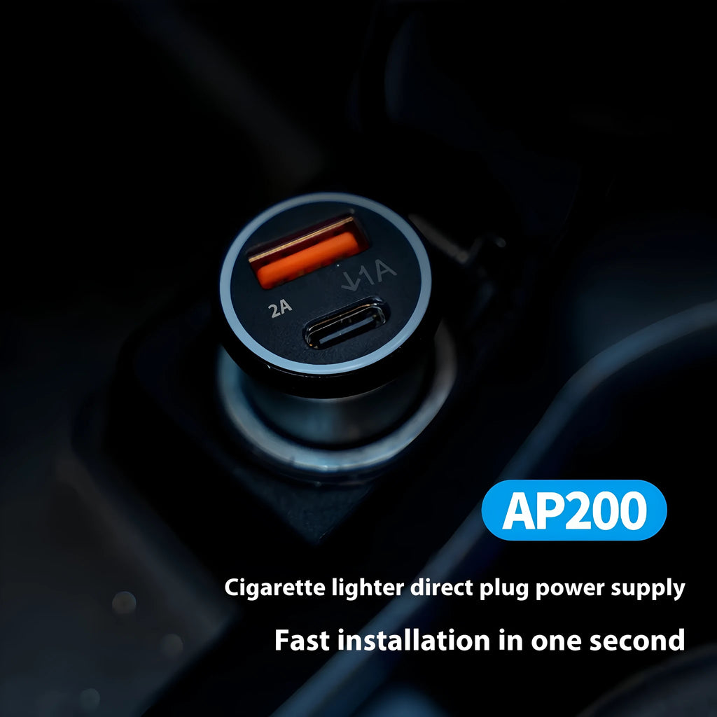 Black car charger GPS vehicle locator made from ABS plastic on a white background.