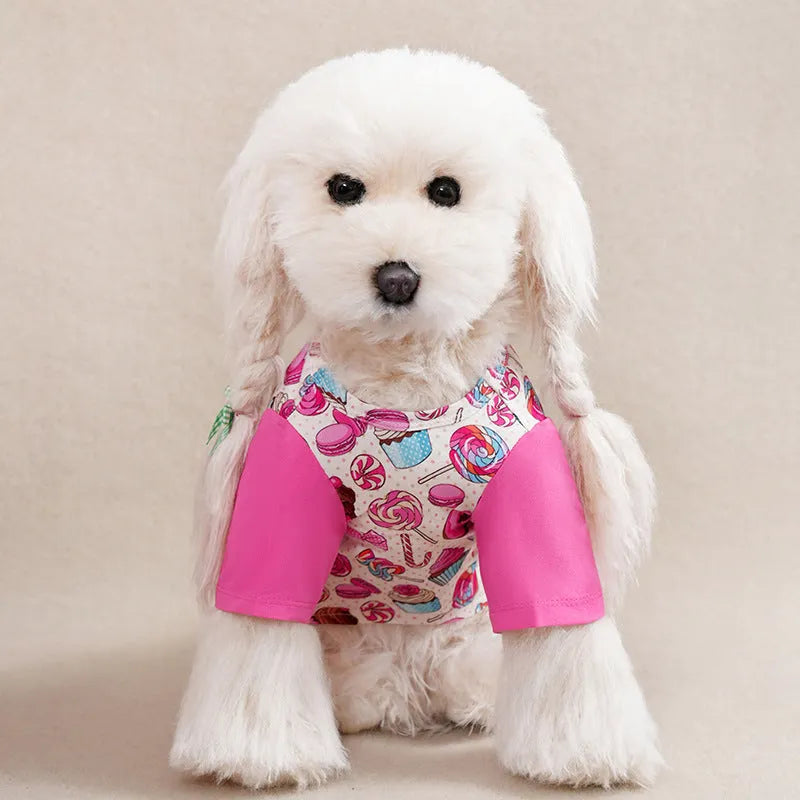 Printed polyester dog t-shirt in casual style with full design coverage