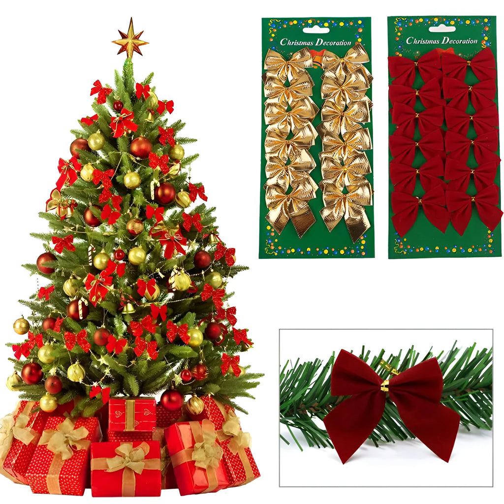 5 cm polyester Christmas decoration bow in gold, red, red gold, or silver colours