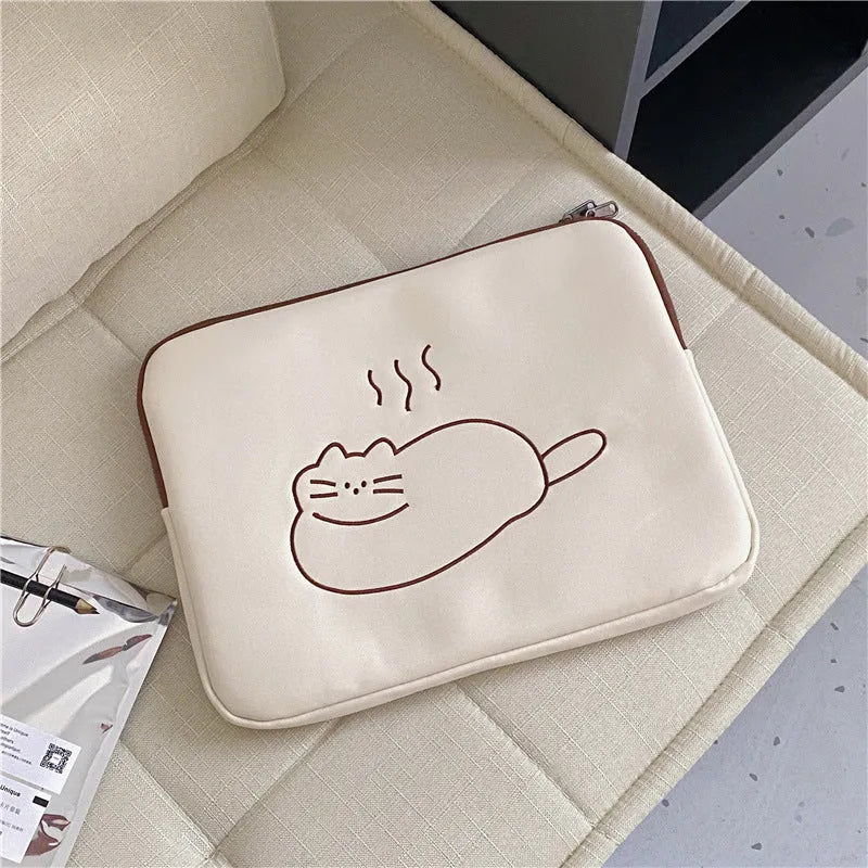 Embroidered animal design tablet sleeve with zipper closure in nylon fabric