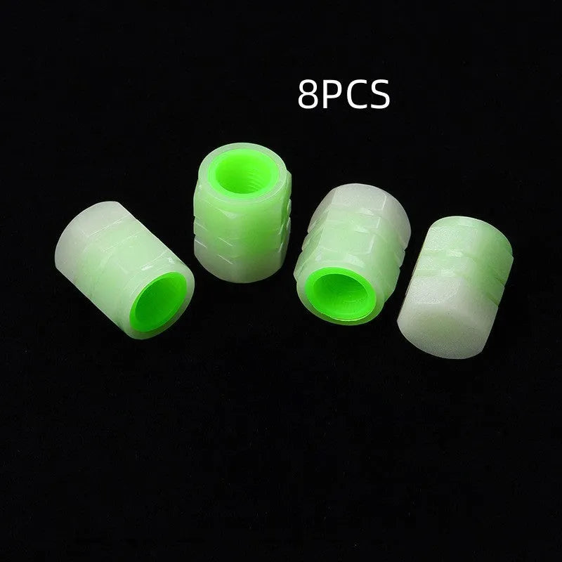 Rubber luminous car valve caps measuring 16mm diameter for universal tyre valve stems