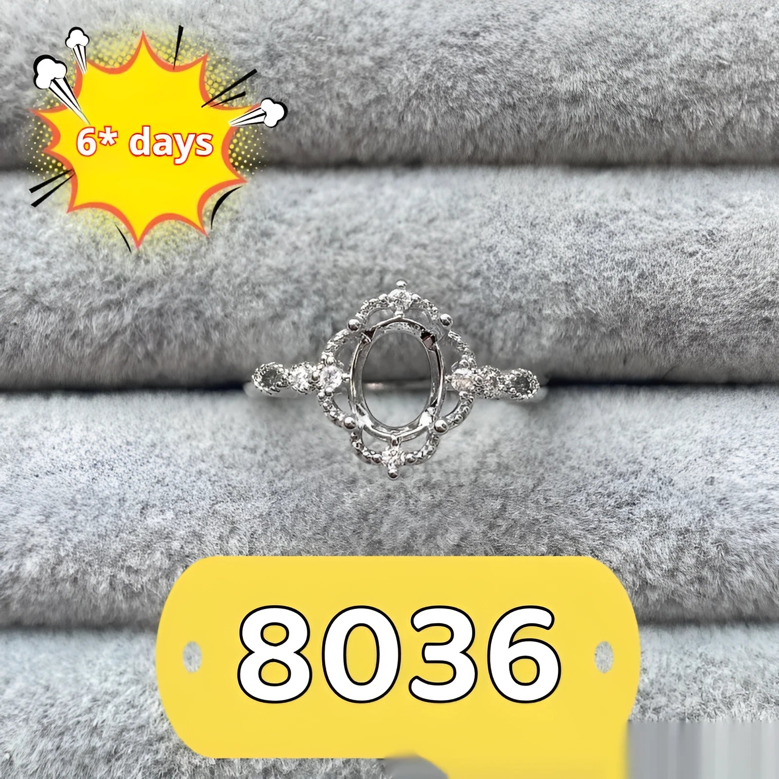 Korean style open mouth copper ring with 6x8mm oval denier stone and star decorations.