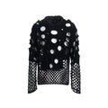 Men's black hollow knit hoodie with pearl decoration on front, loose fit pullover with hood