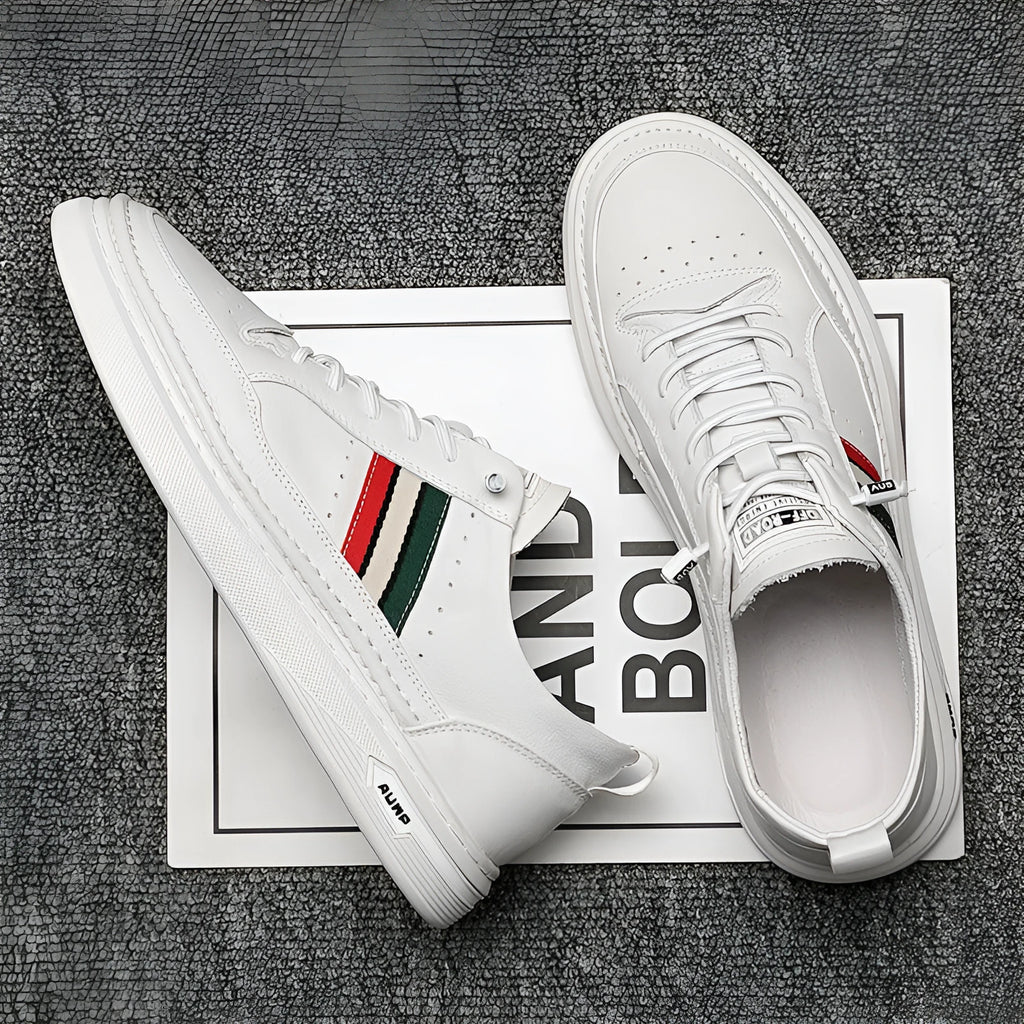 Summer breathable unisex casual shoes with inner increase, leather upper, round toe, white colour