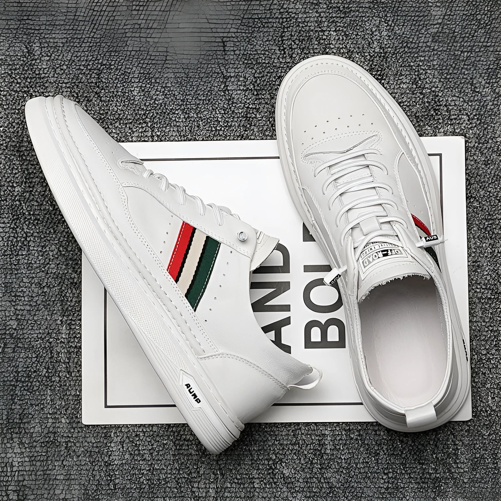 Summer breathable unisex casual shoes with inner increase, leather upper, round toe, white colour
