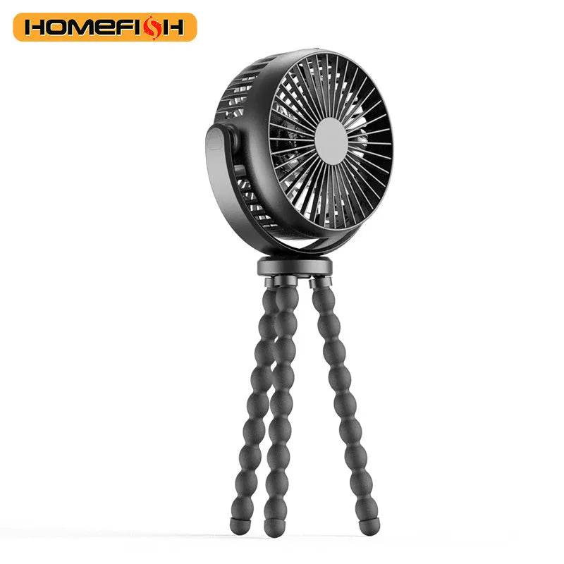 HOMEFISH F2 automatic shake head baby stroller fan with LED light on a detachable bracket