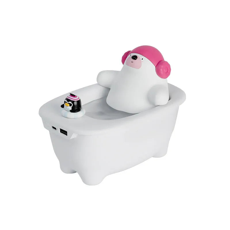 White USB desktop humidifier with 550ml water tank on wooden desk