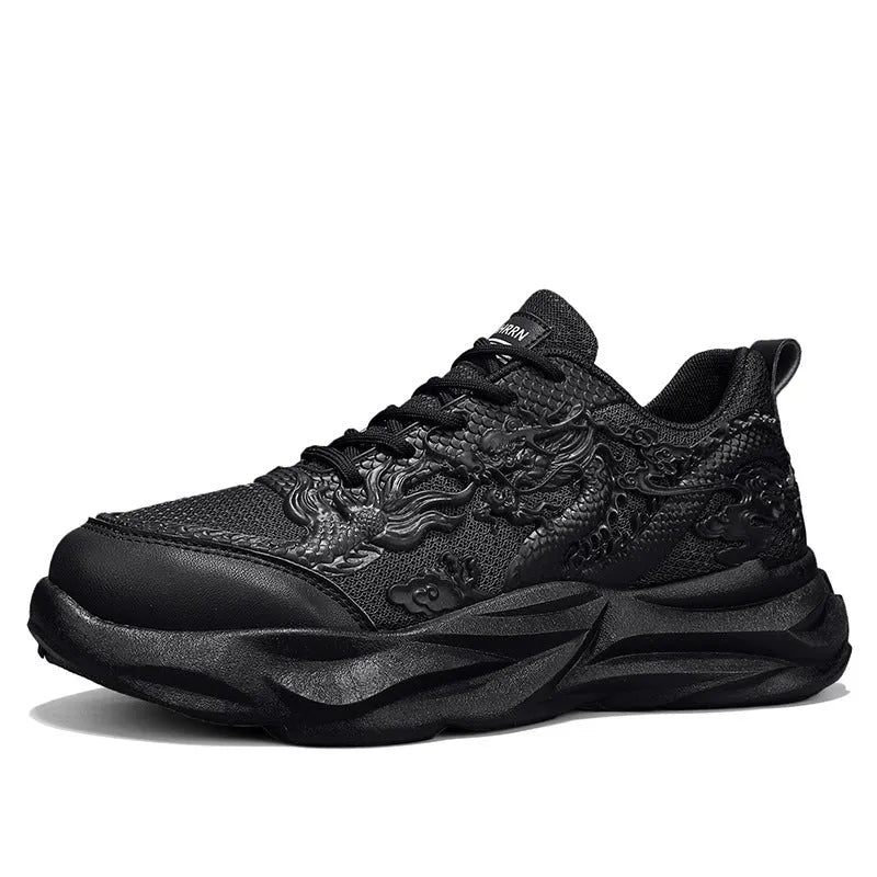 Men's casual sneakers with micro-fibre knit upper and rubber soles in dragon design colours