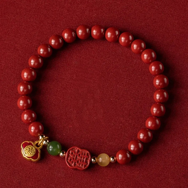 Emperor sandstone bracelet with fu character charm in 6mm and 8mm size options.