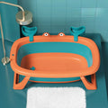 Foldable portable pet bathing tub for small dogs and cats in blue and orange colours