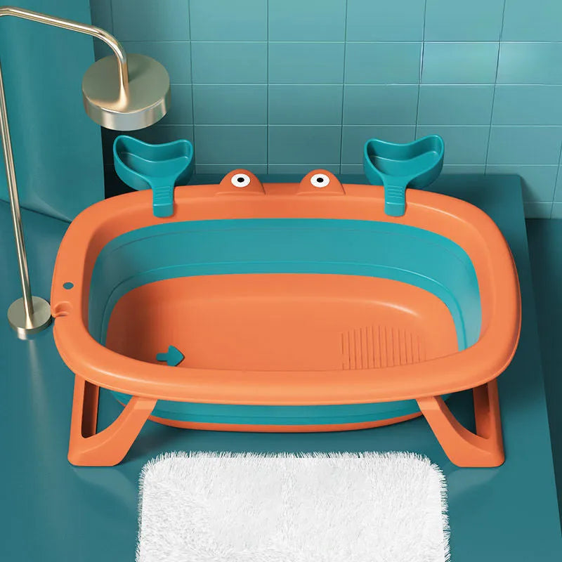 Foldable portable pet bathing tub for small dogs and cats in blue and orange colours